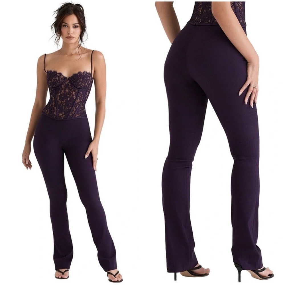 House of CB Laurel High Waisted Trousers Purple XS Women’s Straight Leg Pants